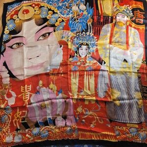 Thai Silk Large Square Scarf In Red And Black 100% Silk 32.5x32.5"
